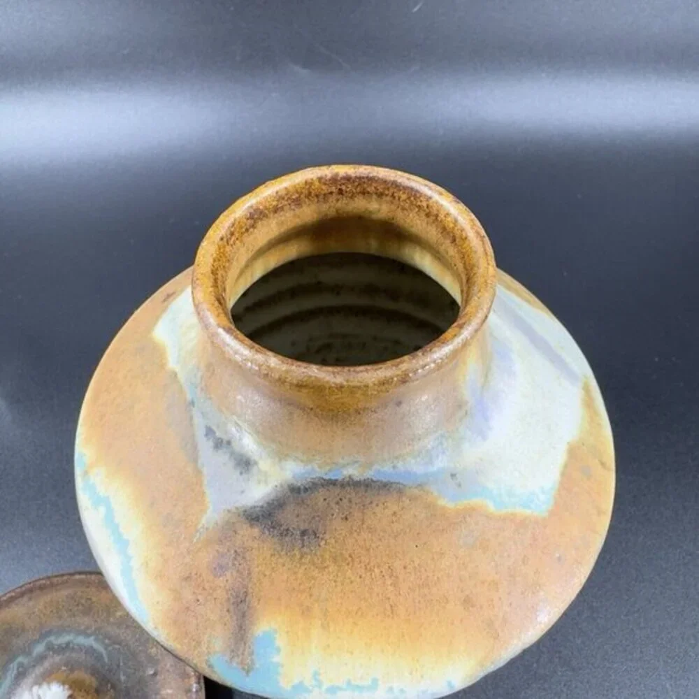 Vintage Hand Made Studio Pottery Oil Lamp Stoneware New Artist‎ Signed Pottery
